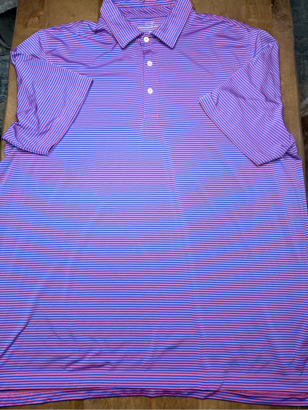 Vineyard Vines Men's Blue/Pink Striped Polo Shirt